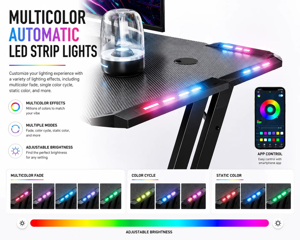 RGB Gaming Desk – Carbon Fiber Computer Desk with Accessories