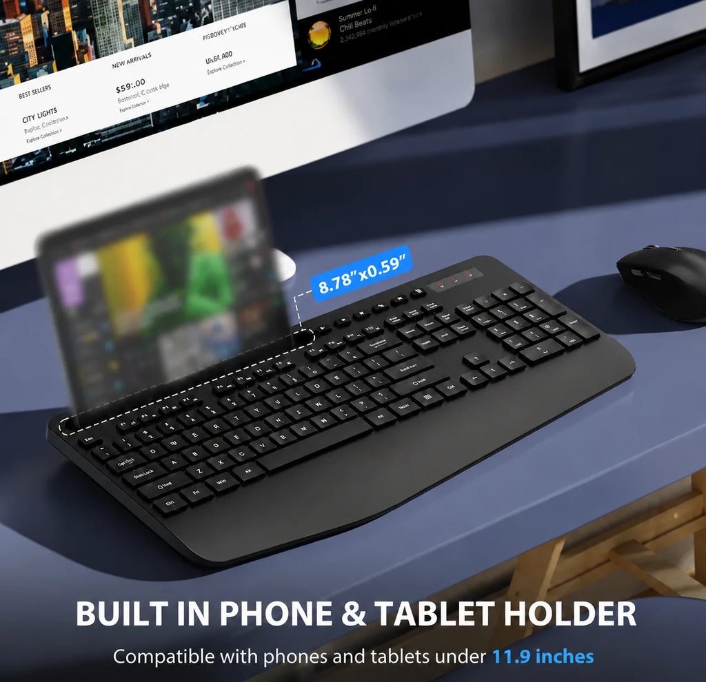Wireless Keyboard & Mouse Combo – Built-In Phone & Tablet Stand