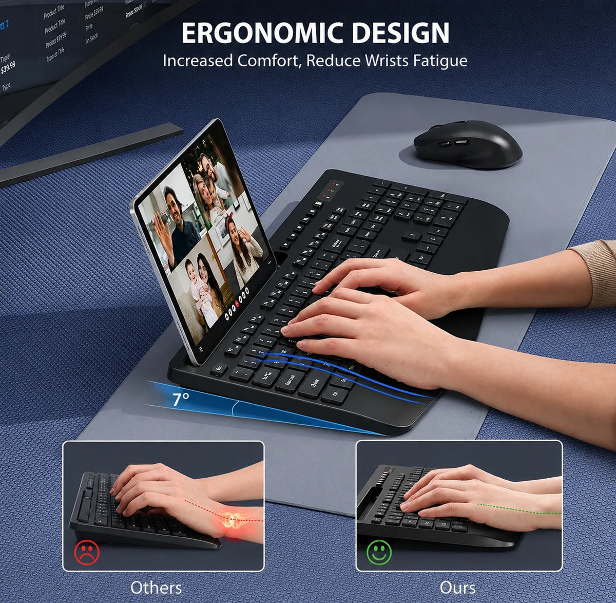 Wireless Keyboard & Mouse Combo – Built-In Phone & Tablet Stand